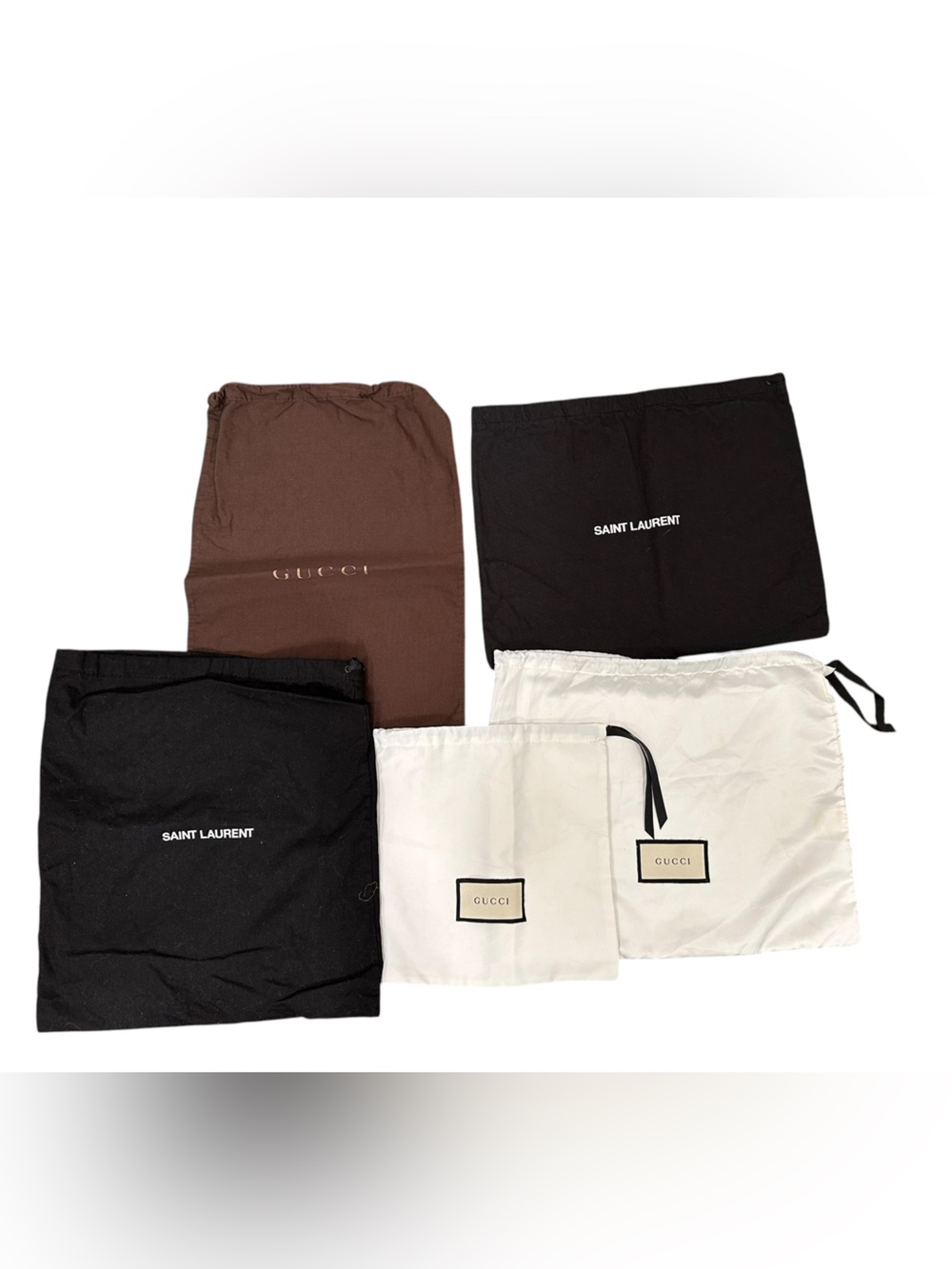 Gucci Dust Bags Set in White, Black, Brown